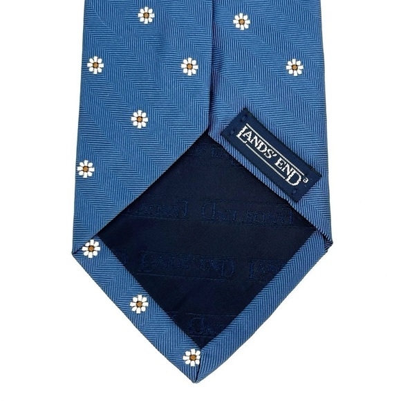 Land’s End Silk Tie Daisy Yellow Blue White Flower Floral lands daisies EUC main image 2